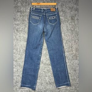 Vintage Sergio Valente Classic Blue Jeans with Brown Leather Patch Size 33x36